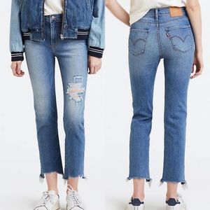 Levi's Women's 724 High Rise Slim Straight Crop Jeans Indigo Pixel- Size 28